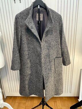 BCBG Gray Marled Wool 89% Coat Women's Oversized Double Breasted Winter Coat M